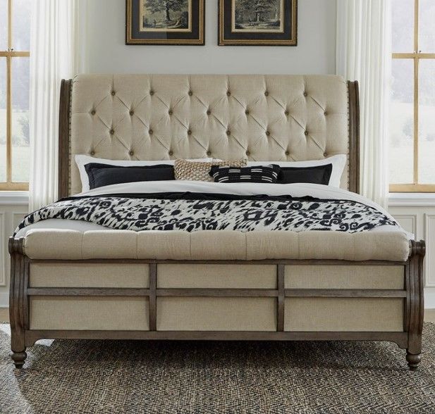 Liberty Furniture Americana Farmhouse Beige/Dusty Taupe Queen Sleigh Bed-1