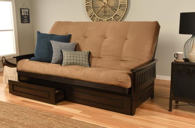 Kodiak Furniture Phoenix Suede Peat/Espresso Queen Storage Futon with Mattress-1