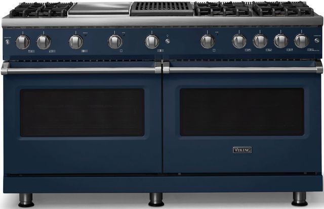 Viking® 5 Series 60" Slate Blue Pro Style Gas (NG) Range with Brushed Brass Trim-0