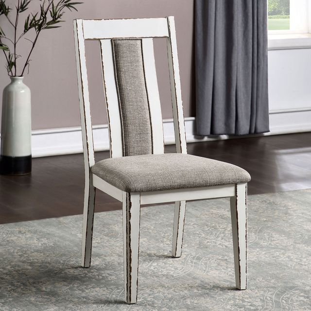 Furniture of America® Halsey 7-Piece Weathered White Dining Set with Dark Walnut Top-1