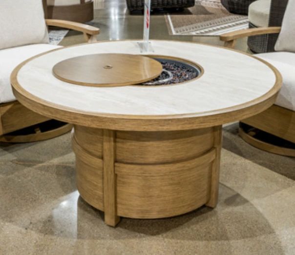 Signature Design by Ashley® Rainier Ranch Beige Aluminum Outdoor Round Fire Pit Table-1