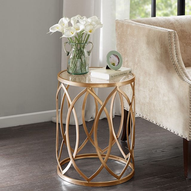 Olliix by Madison Park Tempered Glass Accent Table with Gold Base-2