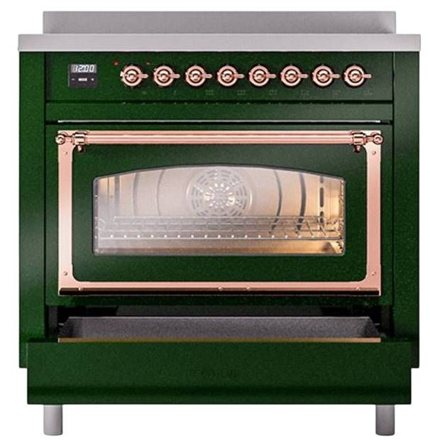 Ilve® Nostalgie II Noblesse 36'' Emerald Green Pro Style Induction Range with Copper Trim-3