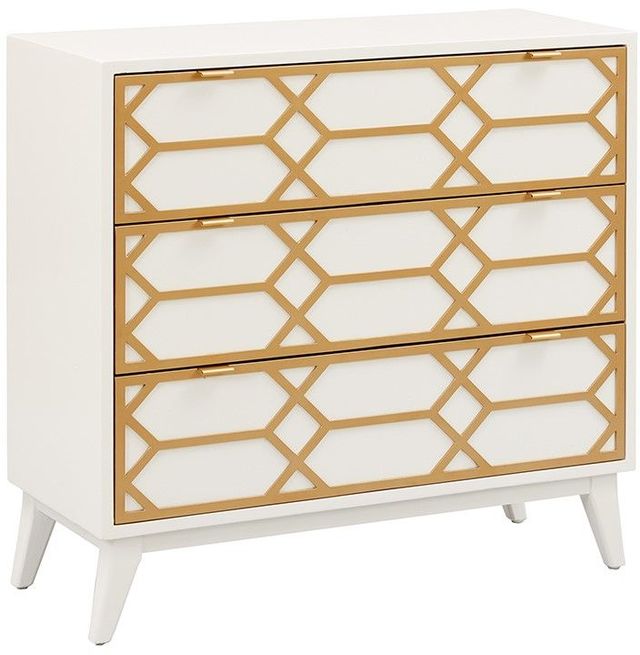 Olliix by Madison Park White Maria Gold Lattice Accent Chest-1