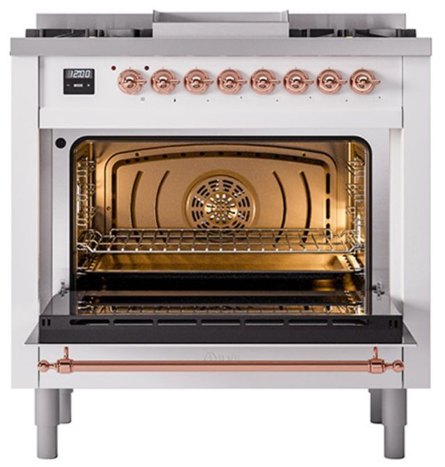 Ilve® Nostalgie II Noblesse 36'' Custom RAL Color Pro Style Dual Fuel Range with Copper Trim-1