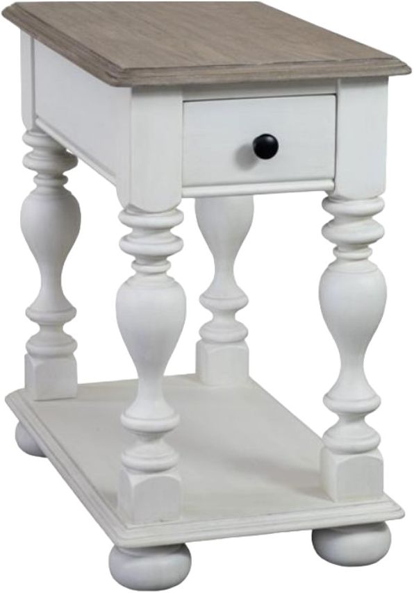 Riverside Furniture Jameson Antique Oak Chairside Table with Pale Taupe Base-0