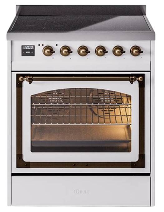 Ilve® Nostalgie II Noblesse 30'' White Pro Style Induction Range with Burnished Trim-0