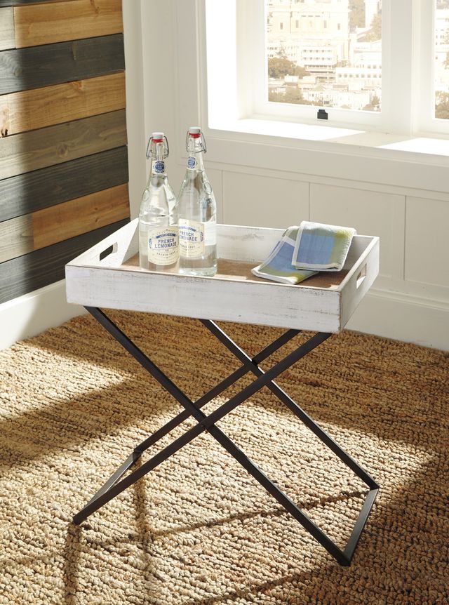 Signature Design by Ashley® Janfield White Accent Table with Black Cross Base -1
