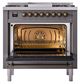 Ilve® Nostalgie II Noblesse 36'' Graphite Matte Pro Style Dual Fuel Range with Burnished Trim-1