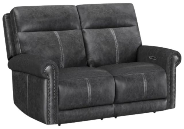 Flexsteel® Alexander Weathered Gray Leather Power Reclining Loveseat with Power Headrest and Lumbar-0