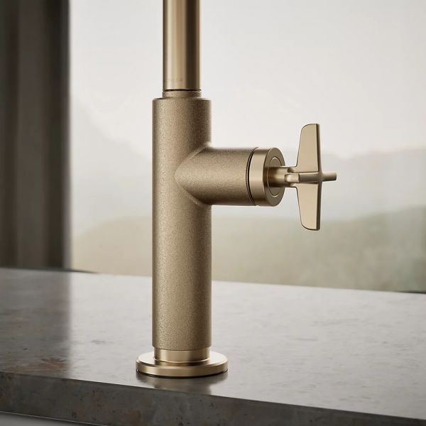 KOHLER® Billet® Vibrant Brushed Bronze Kitchen Sink Faucet with 2-Function Sprayhead and Cross Handle-4