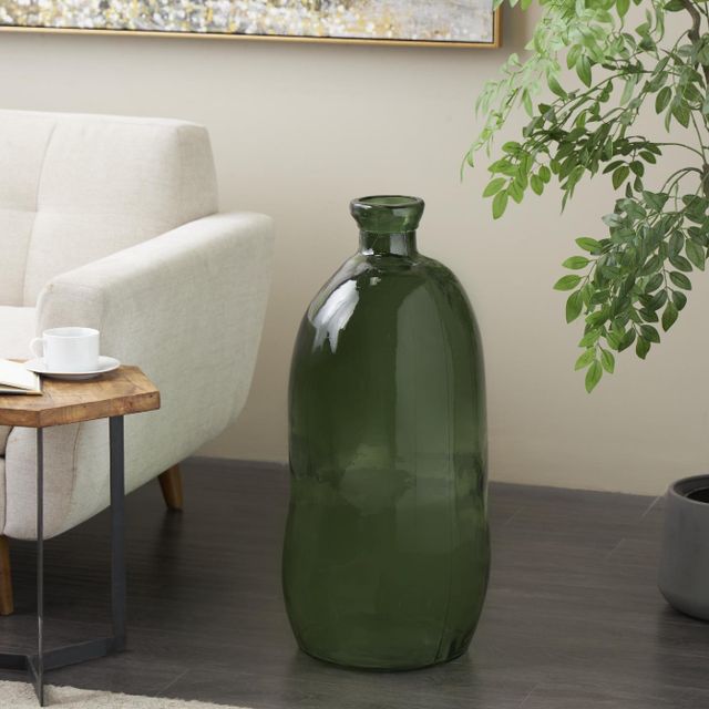 Deco Marche Green Recycled Tall Curved Ombre Spanish Bottle Vase-3