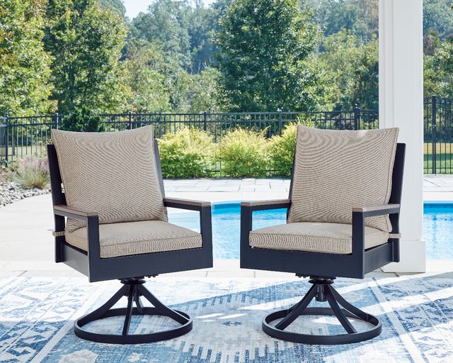 Signature Design by Ashley® Mabry Shores 2-Piece Driftwood/Navy Blue Aluminum/Fabric Outdoor Swivel Chair-1