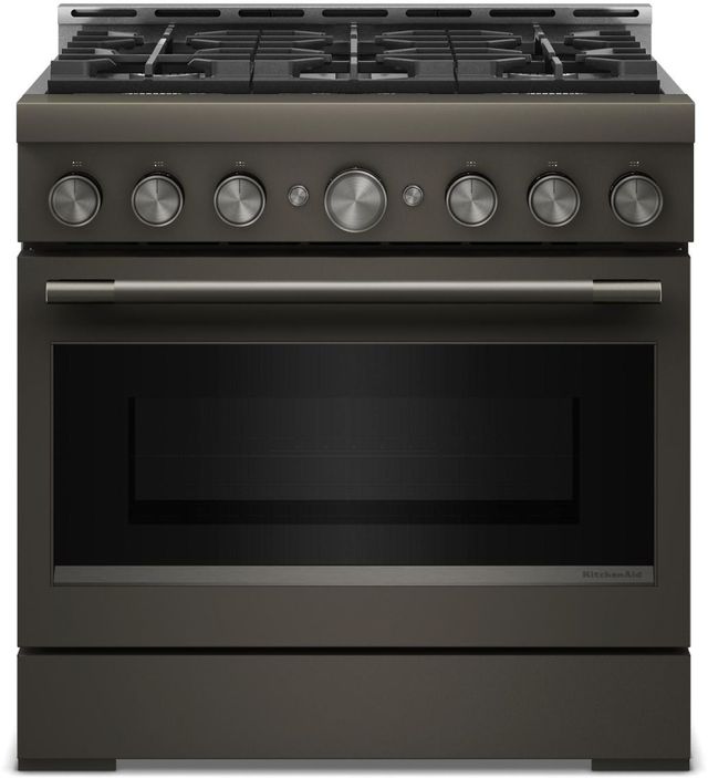 KitchenAid® 36" Black Ore 6 Burner Pro Style Gas Range with No Preheat Air Fry Mode-0