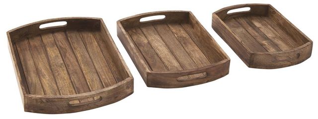 Deco Marche 3-Piece Light Brown Tray with Slot Handles Set-0