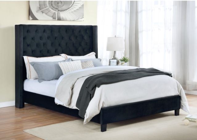Mazin Furniture Deirdre Upholstered Black King Platform Bed-3