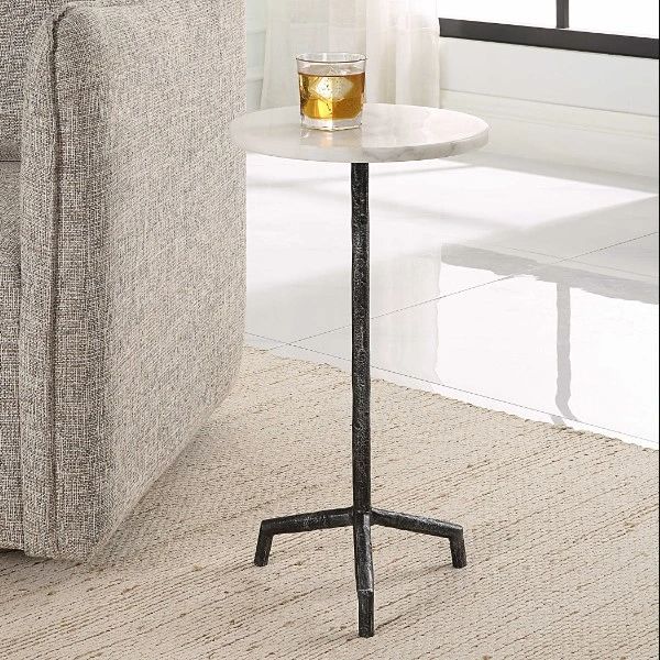 Uttermost® Puritan White Drink Table with Rustic Aged Black Base-1
