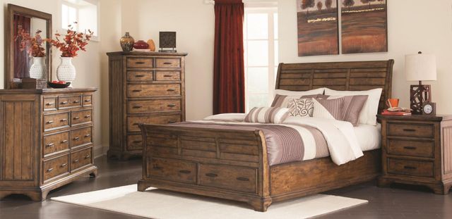 Coaster® Elk Grove 4-Piece Vintage Bourbon Queen Sleigh Storage Bedroom Set-0