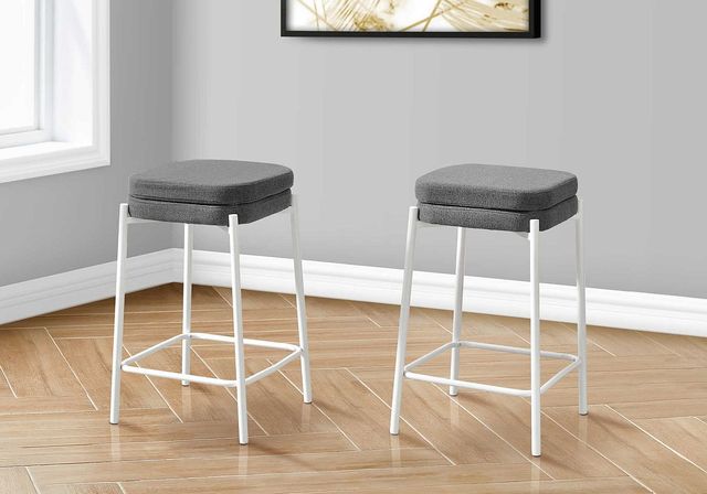 Monarch Specialties Inc. 2-Piece Grey/White 26" Upholstered Counter Height Stools Set-1