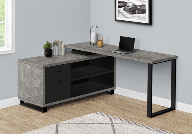 Monarch Specialties Inc. Black/Grey Concrete L Shaped Computer Desk-2