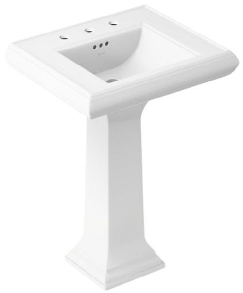 Kohler Memoirs® Classic White 24.25" Rectangular Pedestal Bathroom Sink Widespread Faucet Holes-0