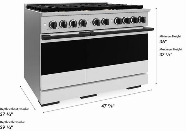 ZLINE Marino 48" Stainless Steel Pro Style Dual Fuel Range with White Matte Door and Matte Black Accents-2