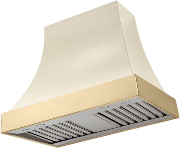 La Cornue CornuFé Cascade 36" Morning Dew Wall Mounted Range Hood with Polished Brass Trim-0