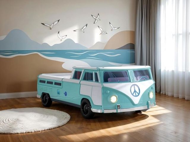 Furniture of America® Axel Teal Peace Bus Twin Bed-1