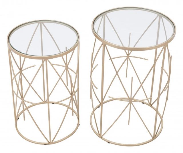Zuo® Modern Hadrian 2-Piece Glass Top Side Tables with Gold Framework -2