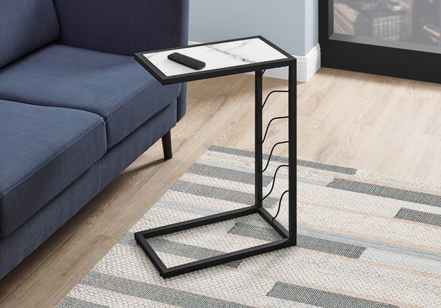 Monarch Specialties Inc. White Marble Look 25"H Accent Table with Black Metal Frame-2