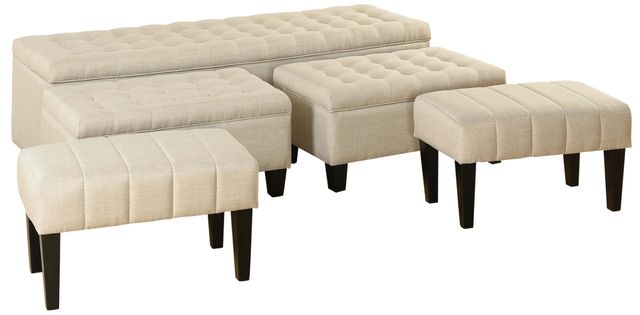Stylecraft 5-Piece Natural Linen Storage Bench with Ottoman Set-0