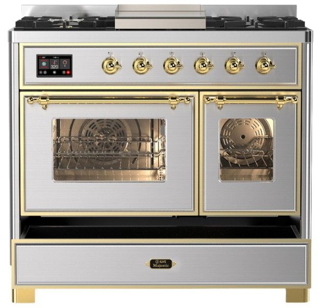 Ilve® Majestic III 40" Stainless Steel Pro Style Dual Fuel Natural Gas Range with Triple Glass Door and Brass Trim-2