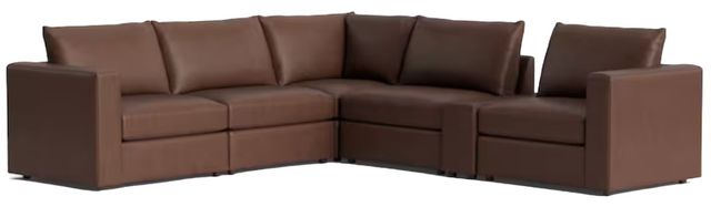 Bassett® Furniture Customizable Beckham 6-Piece Track Arm Leather Modular Sectional with Console-0