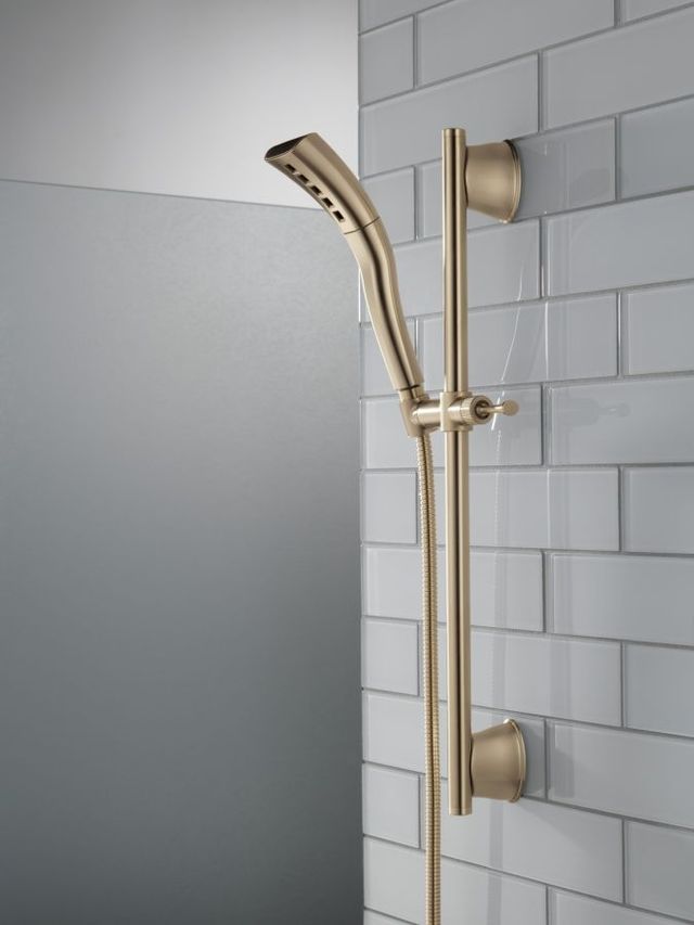 Delta Universal Showering Components Champagne Bronze H2Okinetic® Single-Setting Cylindrical Slide Bar Hand Shower-1
