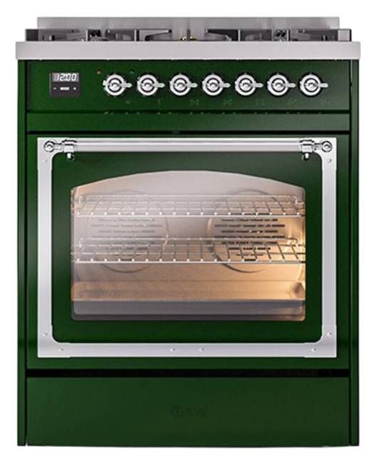 Ilve® Nostalgie II Noblesse 30" Emerald Green Pro Style Dual Fuel Range with Chrome Trim-1
