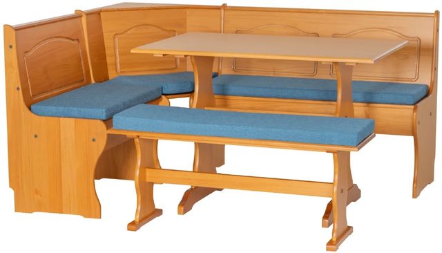 Linon Chelsea 3-Piece Blue/Honey Nook Dining Set with Cushion-1