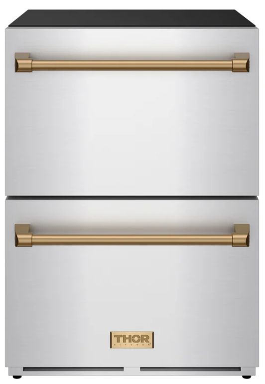 Thor Kitchen® Gordon Ramsay 24" 5.4 Cu. Ft. Stainless Steel Outdoor Under-Counter Refrigerator with Bronze Handle-0