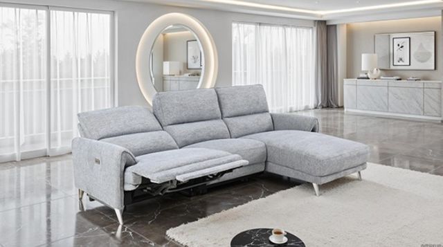 Furniture of America® Brande Gray Power Reclining Sectional with Right Chaise-1
