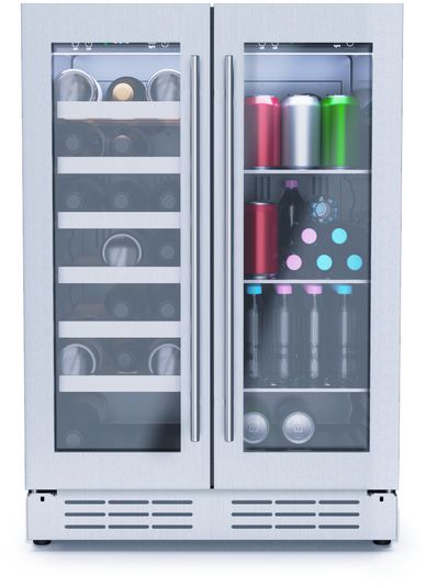 Refroidisseur à breuvage et vin encastré de 24 po Elica® Riserva de 21 bouteilles et 60 cannettes - Acier inoxydable