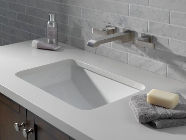 Delta Ara® Stainless 2-Handle Wall Mount Bathroom Faucet Trim-2