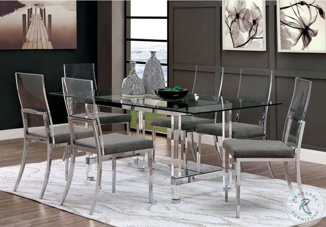 Furniture of America® Casper 2-Piece Chrome/Gray Dining Side Chair Set-1
