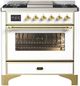 Ilve® Majestic III 36'' White Pro Style Dual Fuel Liquid Propane Range with Triple Glass Door and Brass Trim-0