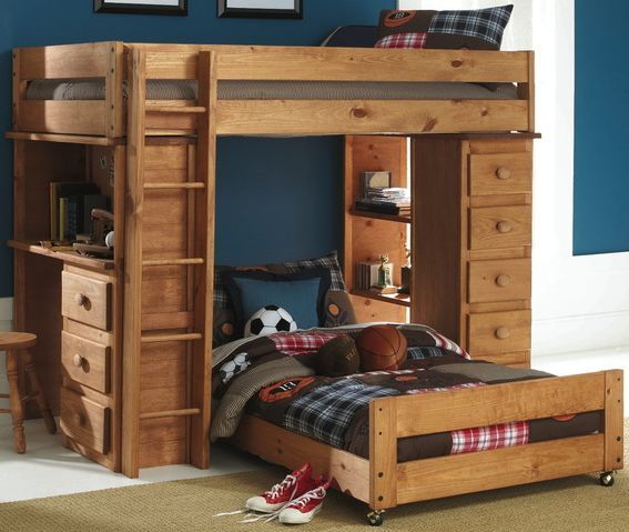 Simply Bunk Beds Saddlebrook Twin Loft Bed with Desk/Chest Bookcase-0