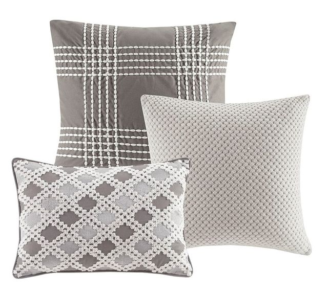 Olliix by Madison Park Signature Essence Gray King Cotton Clip Jacquard Comforter Set-3