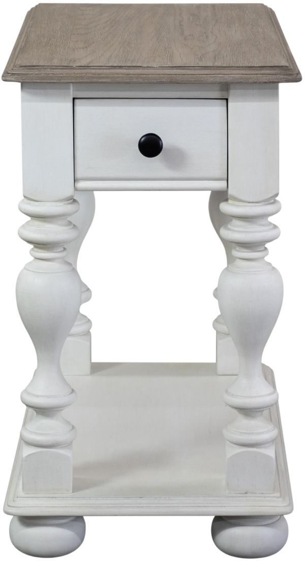 Riverside Furniture Jameson Pale Taupe Top Chairside Table with Antique White Base-2