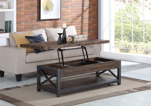 Flexsteel® Carpenter Dark Brown Lift-Top Coffee Table with Black Base-2