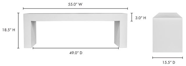 Moe's Home Collection Lazarus White Concrete Outdoor Bench-2