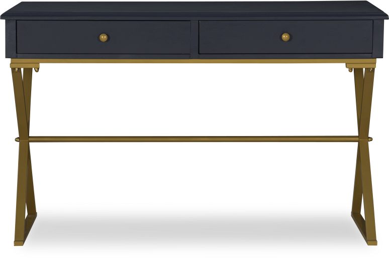 Linon campaign blue desk with gold matte legs discount