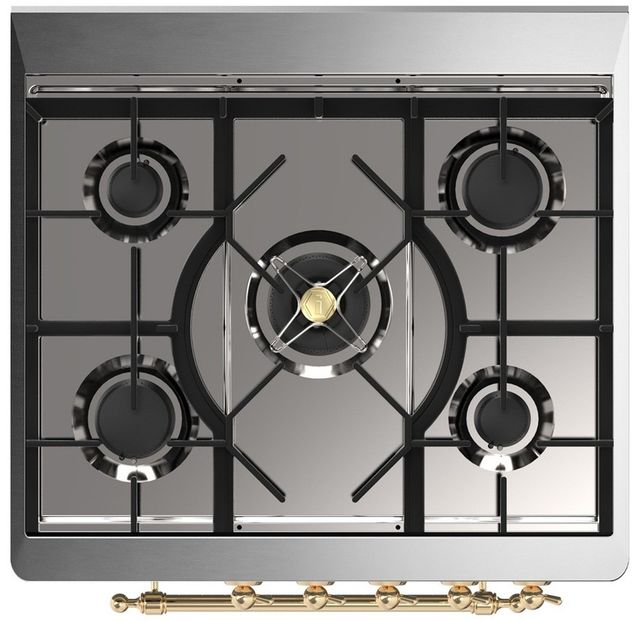 Ilve® Majestic III 30" Custom Pro Style Dual Fuel Natural Gas Range with 5 Black Brass Burners and Brass Trim-2
