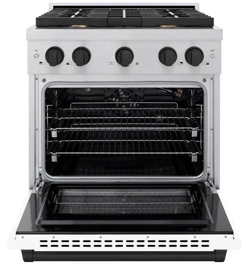 ZLINE Autograph Edition 30" Satin Stainless Steel Pro Style Gas Range with White Matte Door and Matte Black Accents-1